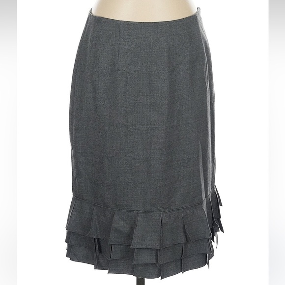 Carlisle Wool & Cashmere Gray Ruffled Hem Pencil Midi Skirt Size 4 Small S - Picture 1 of 5